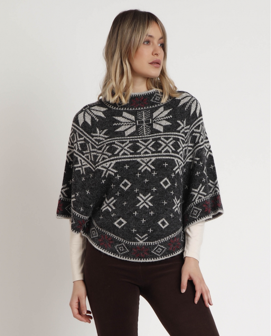 ADMAS Poncho de Punto Cenefa Snow para Mujer GRIS