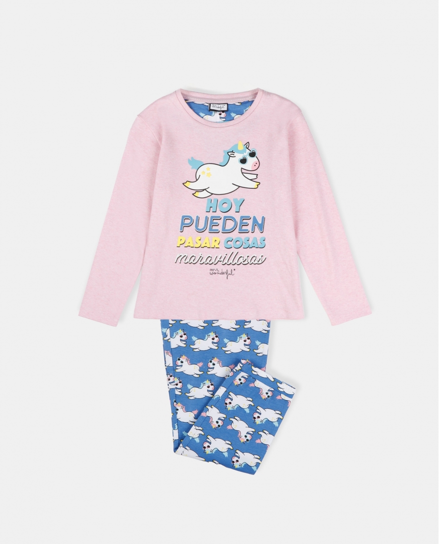 MR WONDERFUL Pijama Manga Larga Unicornio para Niña ROSA