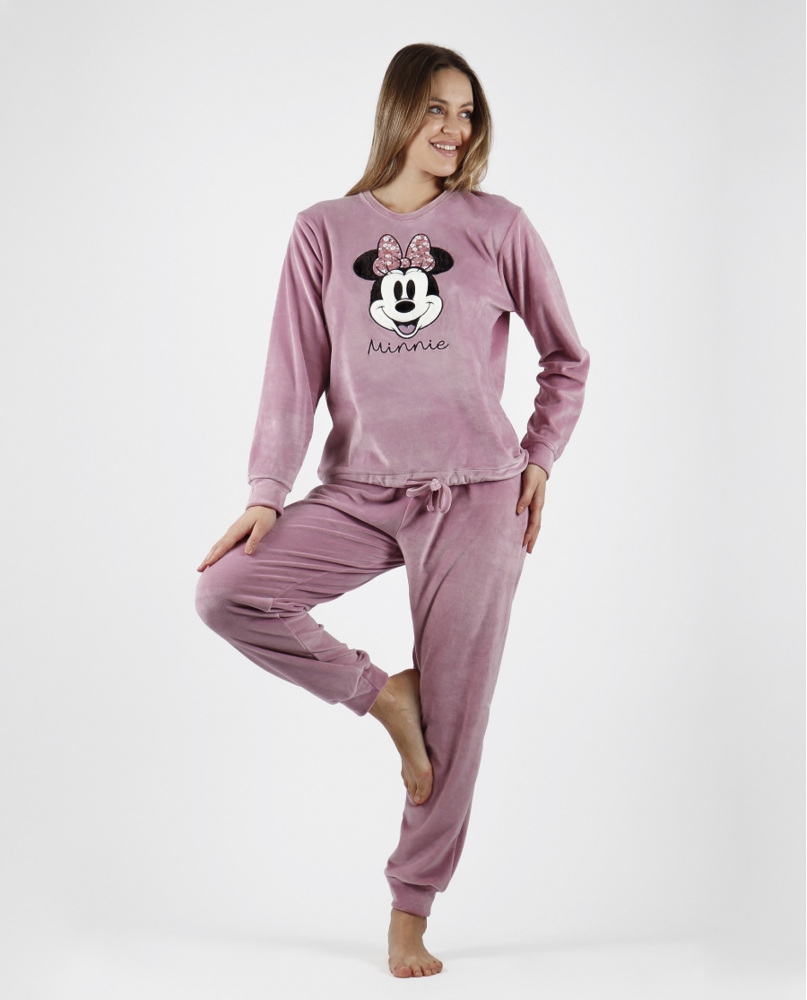 DISNEY Pijama Manga Larga Doble Velvet Minnie Fleur para Mujer MALVA