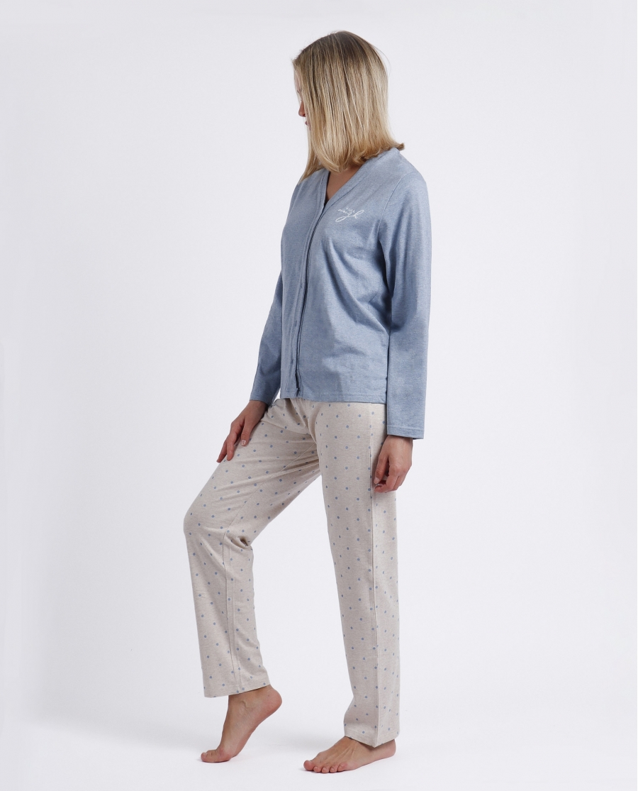 ADMAS CLASSIC Pijama Abierto Manga Larga You Are Enough para Mujer AZUL