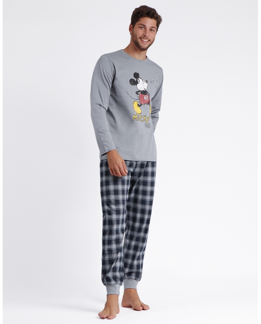 DISNEY Pijama Manga Larga Mickey Grey para Hombre GRIS