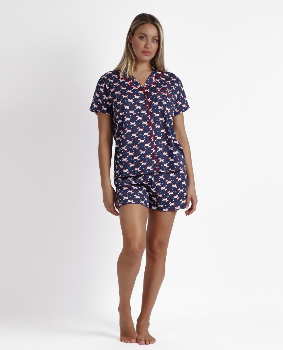 ADMAS Pijama Abierto Manga Corta Lou Lou Love Me para Mujer MARINO