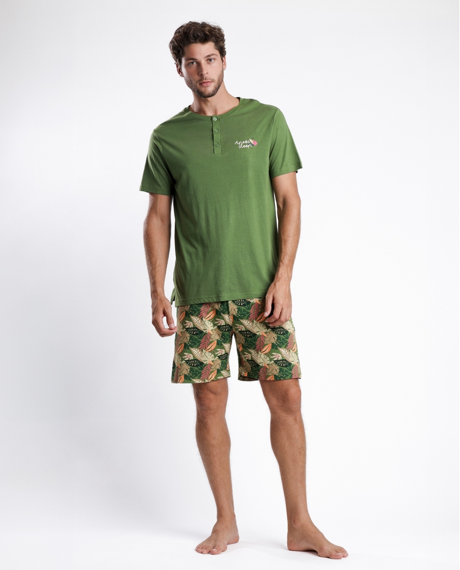 ADMAS Pijama Manga Corta Apres Sleep para Hombre VERDE