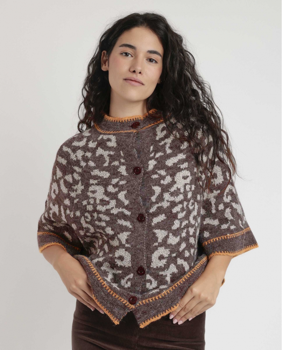 ADMAS Poncho de Punto Abierto Botones para Mujer MARRON