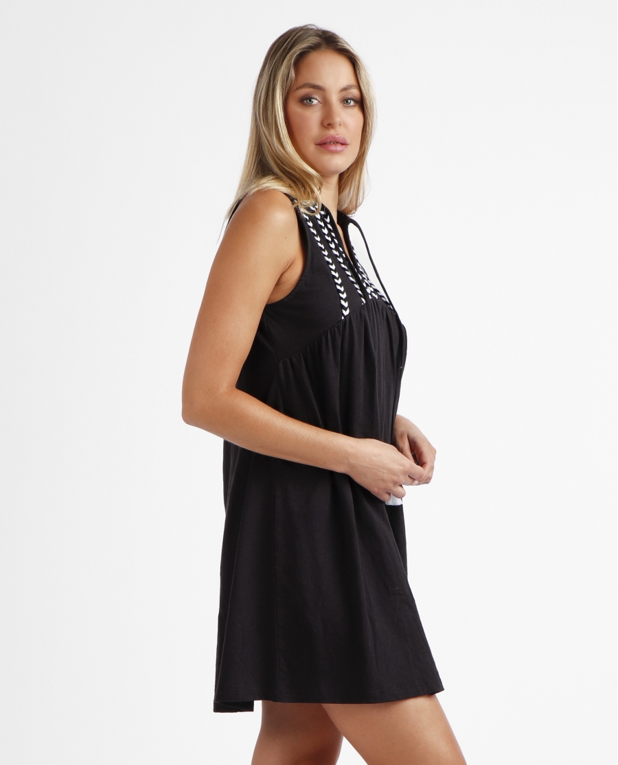 ADMAS Vestido Sin Mangas Beach Flowers para Mujer NEGRO