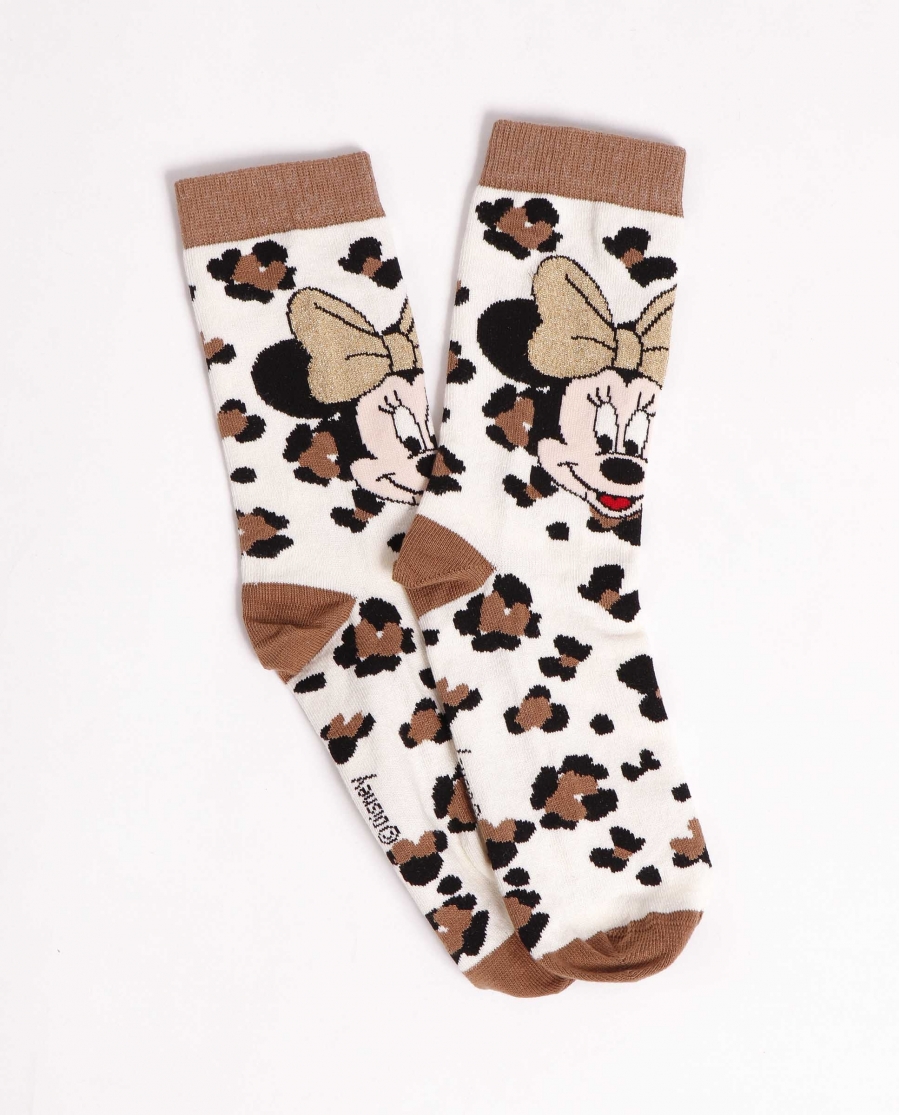 DISNEY Calcetín Minnie Leopard Big Face para Mujer CAMEL