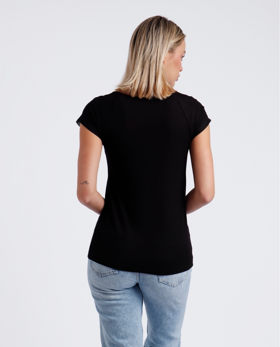 ADMAS Camiseta Manga Corta Brillo para Mujer NEGRO