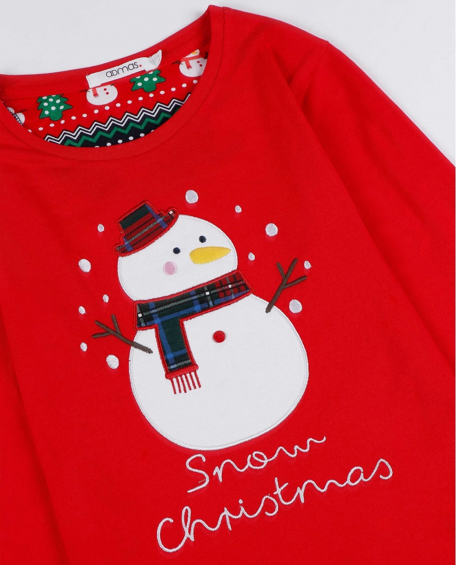 ADMAS Pijama Manga Larga Snow Christmas para Niña ROJO