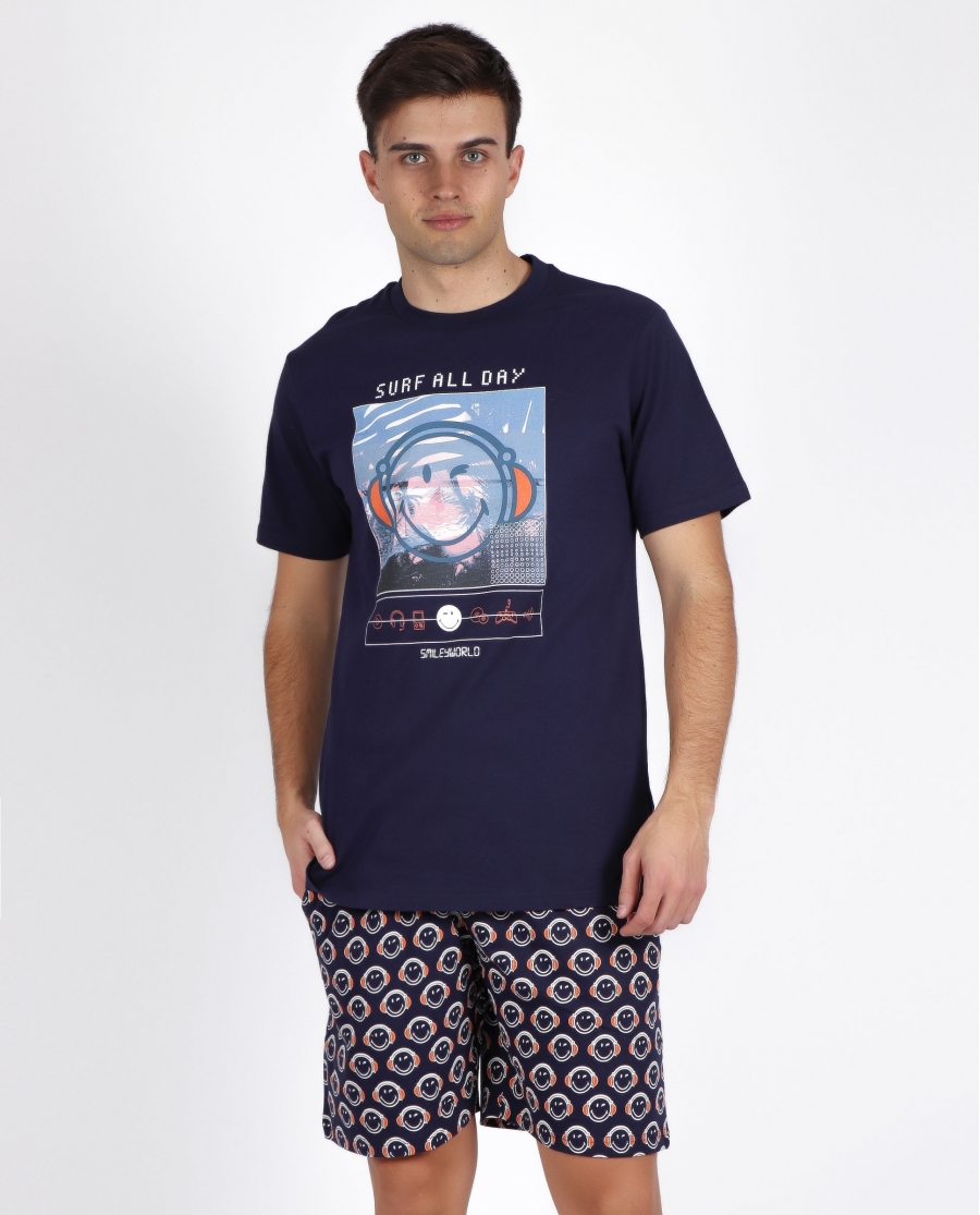 SMILEY Pijama Manga Corta Surf All Day para Hombre MARINO