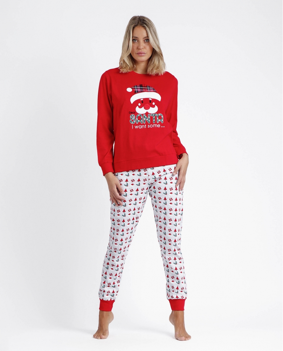 ADMAS Pijama Manga Larga Dear Santa para Mujer ROJO