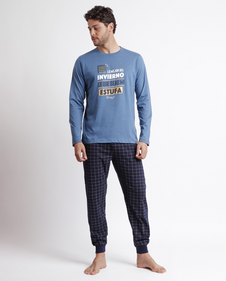 MR WONDERFUL Pijama Manga Larga Estufa para Hombre AZUL