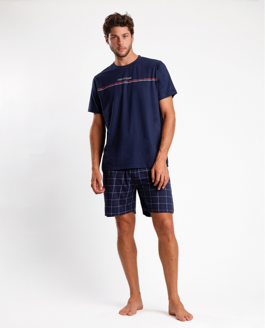 STAY AT HOME Pijama Manga Corta Blue Stay para Hombre MARINO