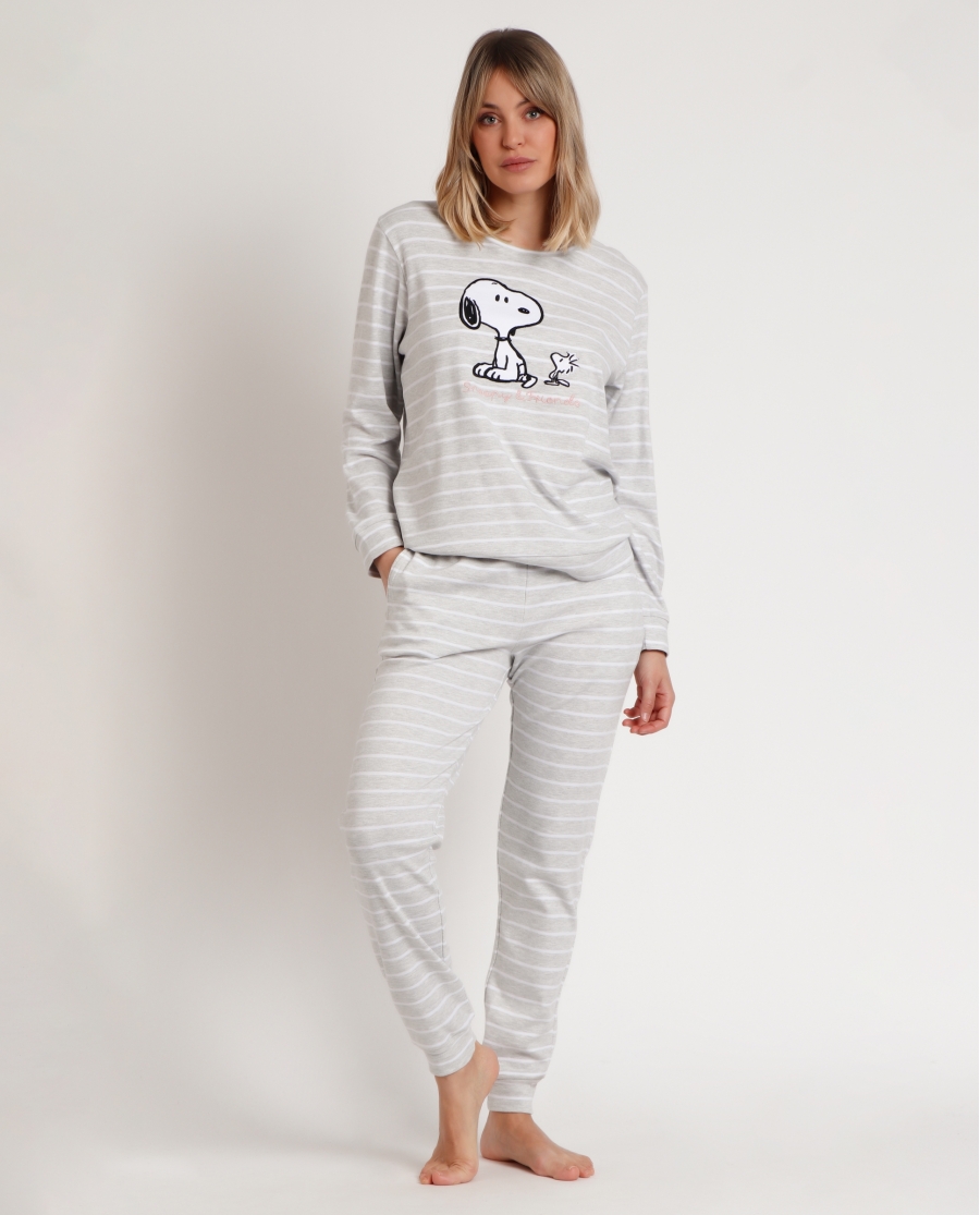 PEANUTS Pijama Manga Larga Snoopy & Friends para Mujer GRIS JASPE