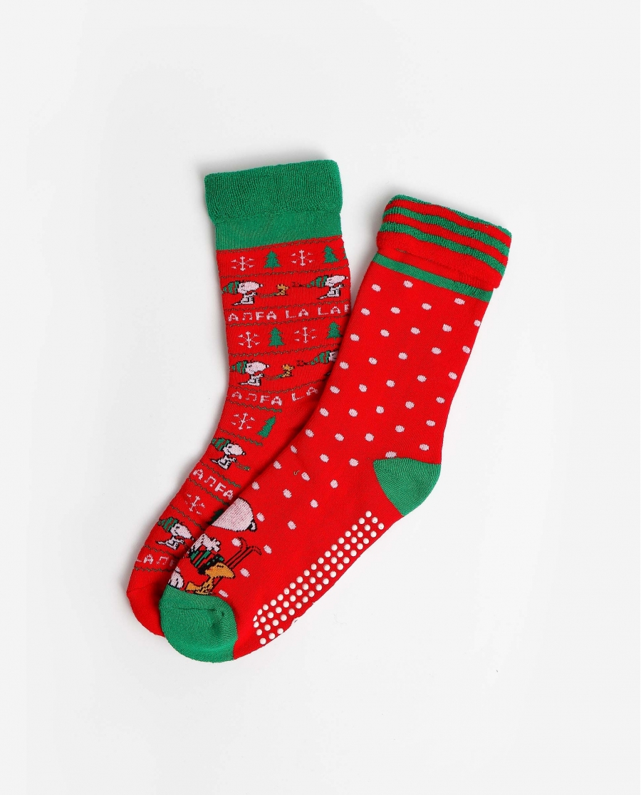 PEANUTS Calcetín Antideslizante Snoopy Winter para Mujer, (Pack 2 pares) PACK-COLOR