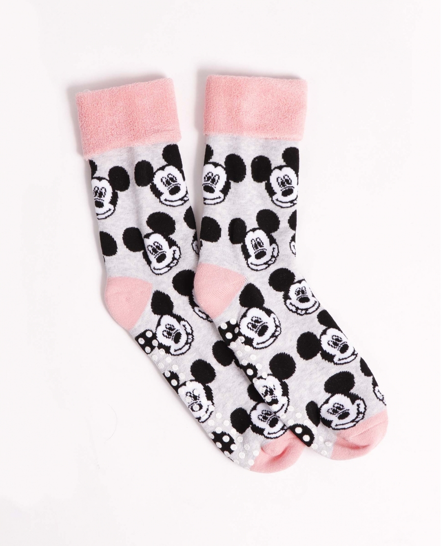 DISNEY Calcetín Antideslizante Mickey Pink para Mujer - Small Faces GRIS JASPE