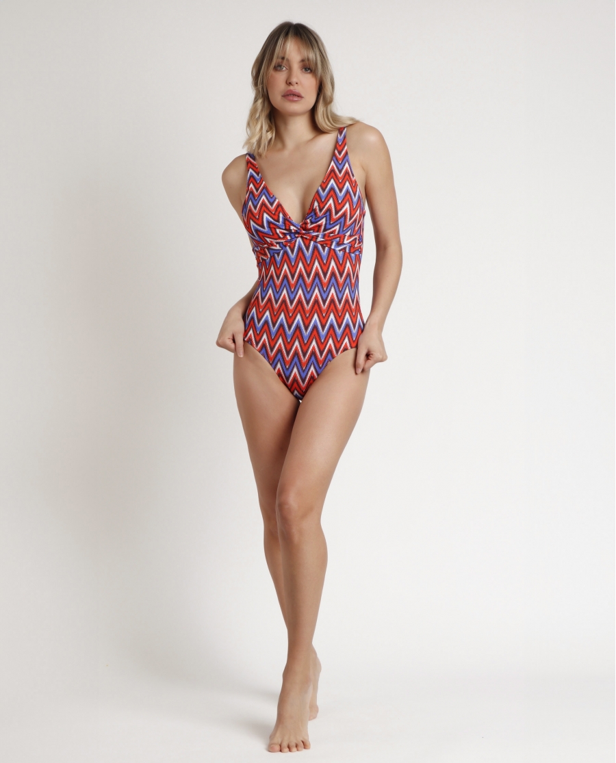 ADMAS Bañador Drapeado Ethnic Waves para Mujer NARANJA