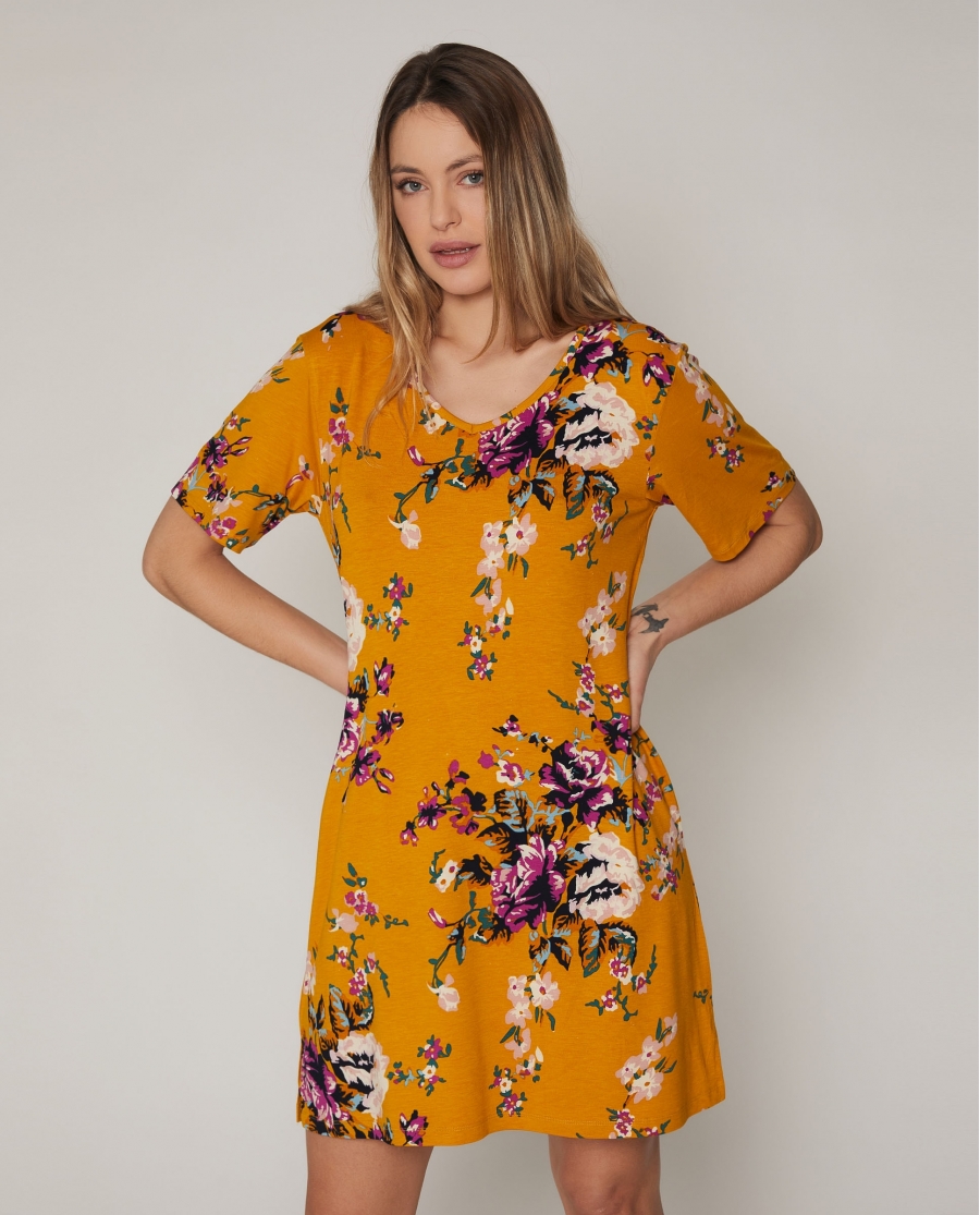 ADMAS Vestido Sun Flowers para Mujer MOSTAZA