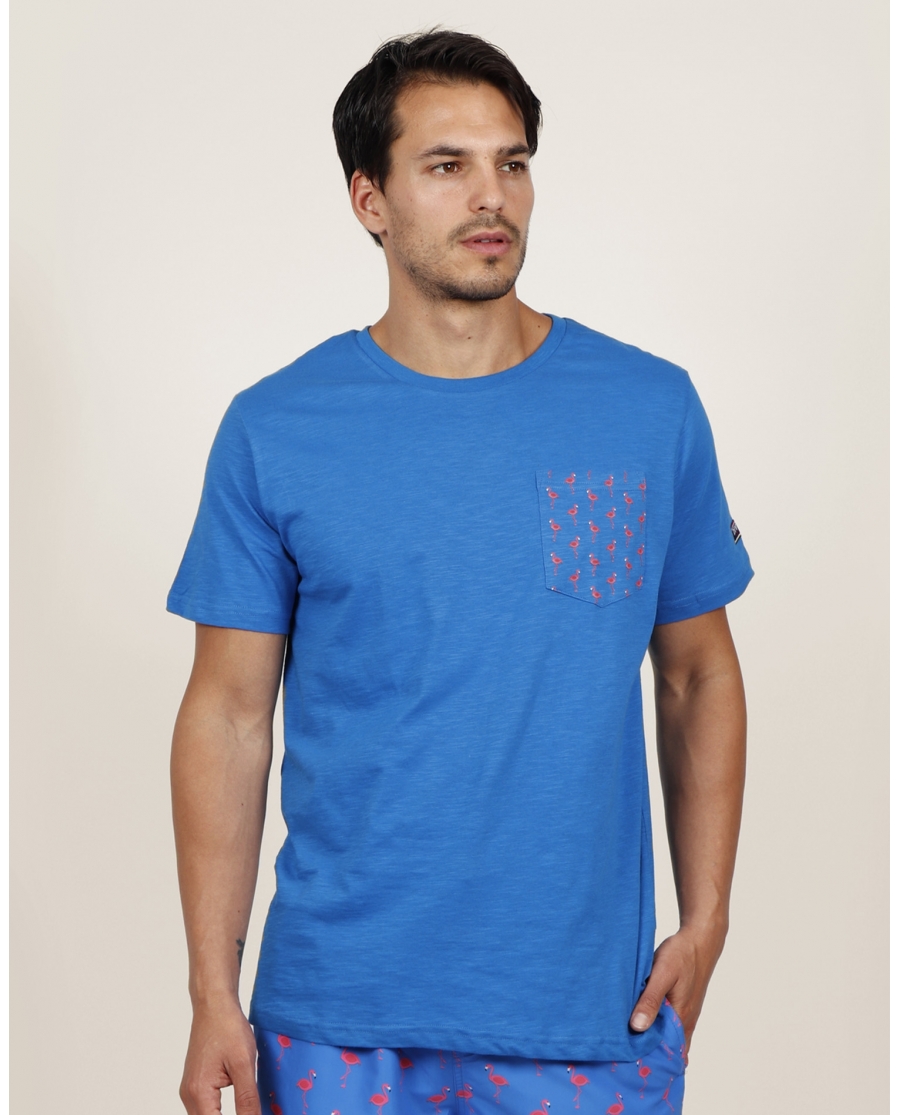 DIVER Camiseta Playa Flamingo para Hombre AZUL