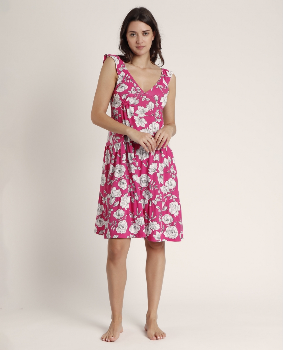 ADMAS Vestido Sin Mangas Beach Flowers para Mujer FUCSIA