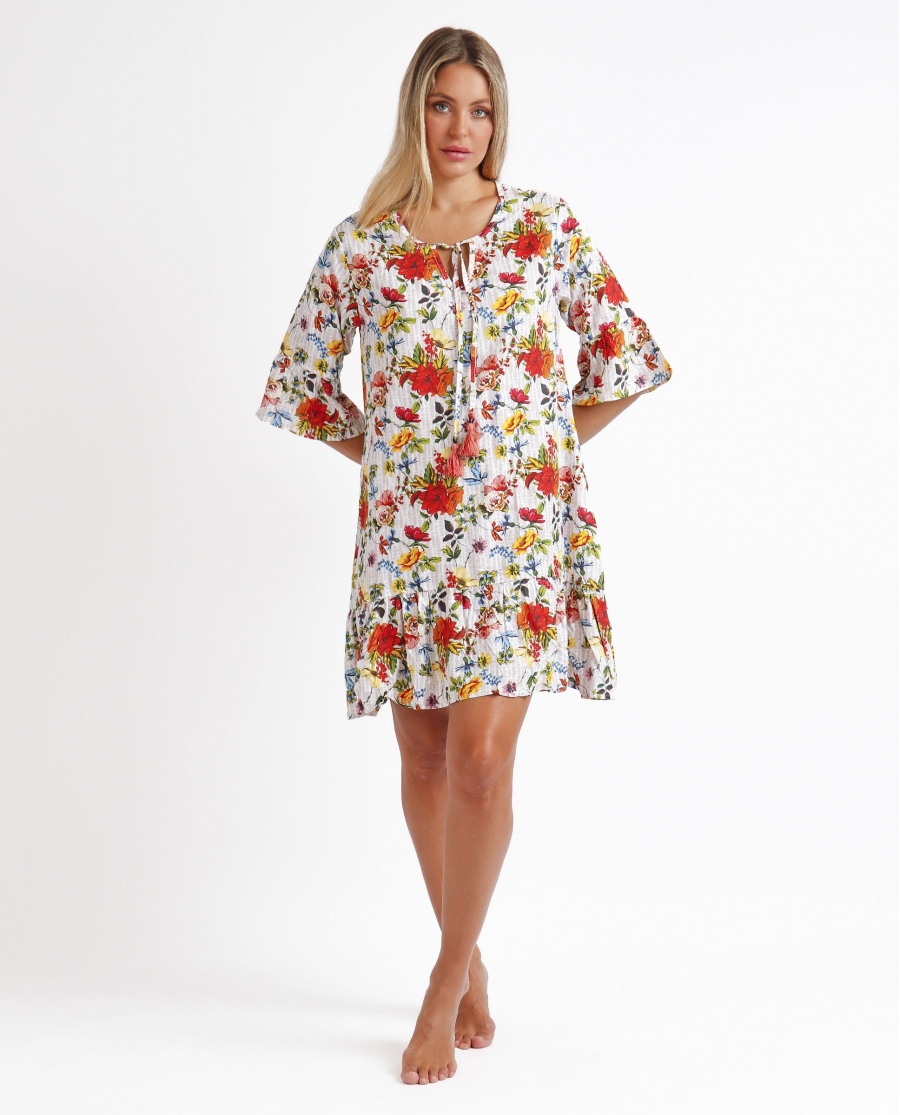 ADMAS Vestido Manga Francesa Mexican Otomi para Mujer MULTICOLOR