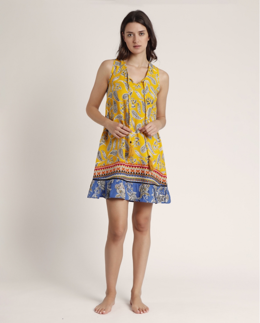 ADMAS Vestido Sin Mangas Hippy Beach para Mujer AMARILLO