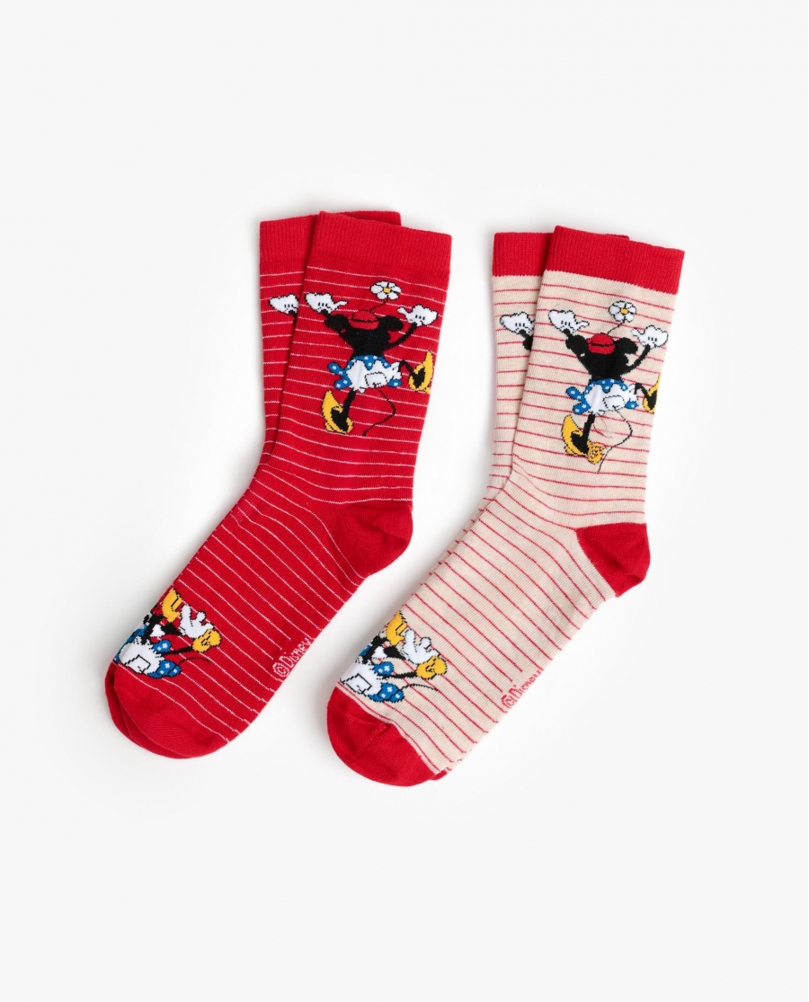 DISNEY Calcetín Mediano Minnie Stripes para Mujer, (Caja de 6 unidades) SURTIDO