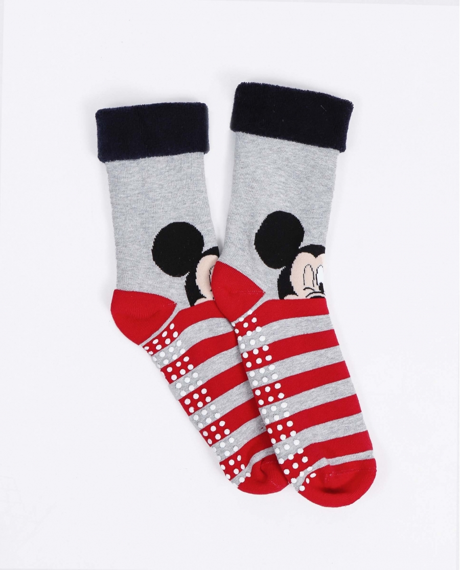 DISNEY Calcetín Antideslizante Mickey Stripes para Mujer GRIS JASPE