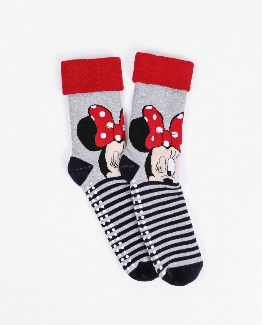 DISNEY Calcetín Antideslizante Minnie Stripes para Mujer GRIS JASPE