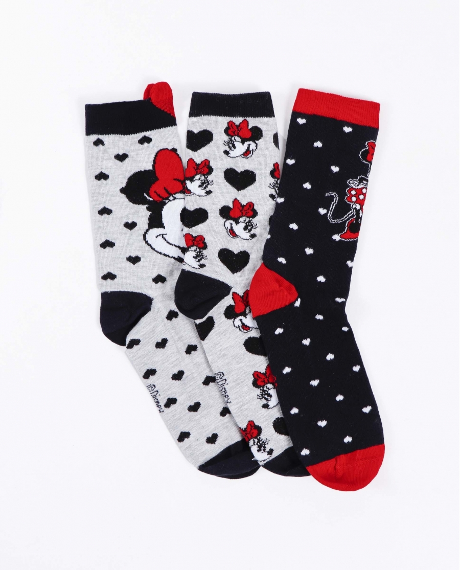 DISNEY Calcetín Mediano Minnie Hearts para Mujer, (Caja de 12 pares) SURTIDO