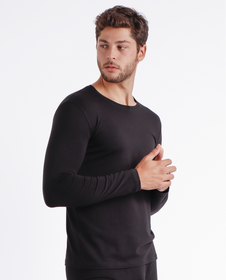 ADMAS Camiseta Manga Larga Soft Warm para Hombre NEGRO