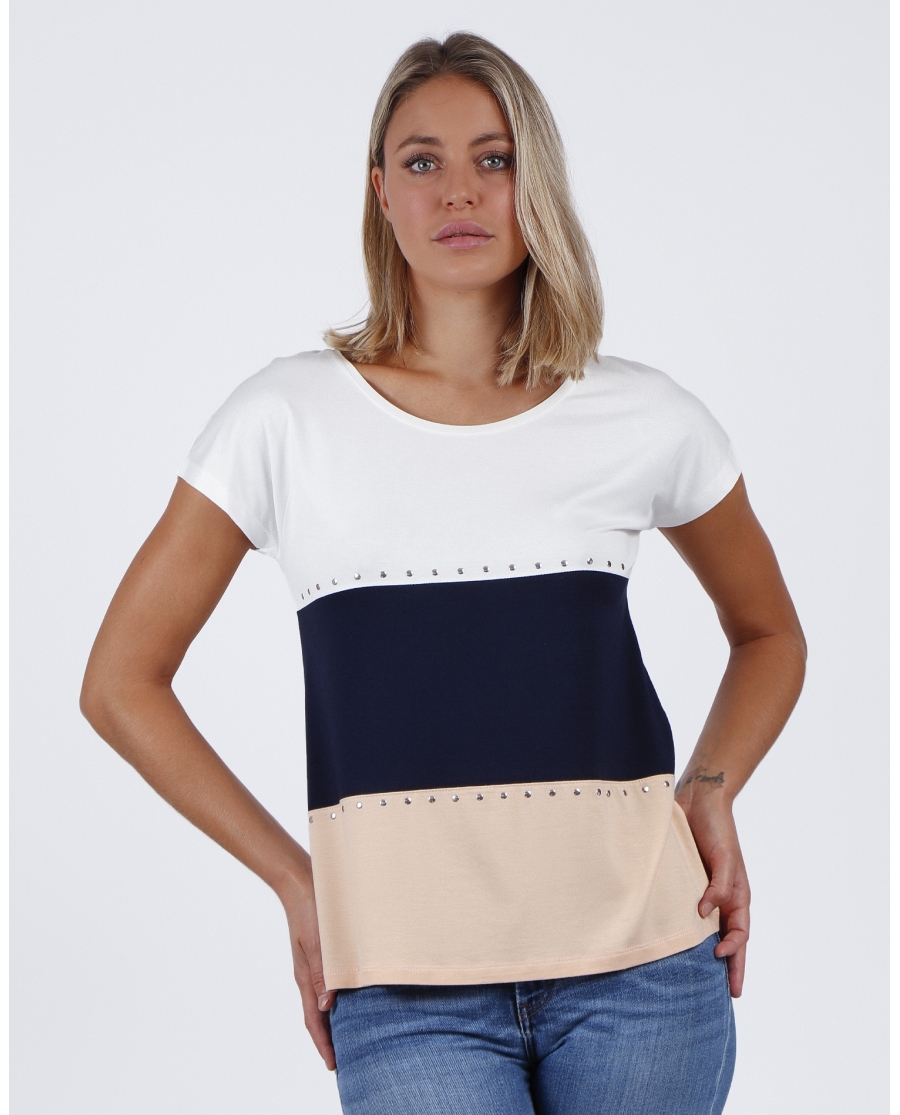 ADMAS Camiseta Manga Caída Tricolor para Mujer CRUDO