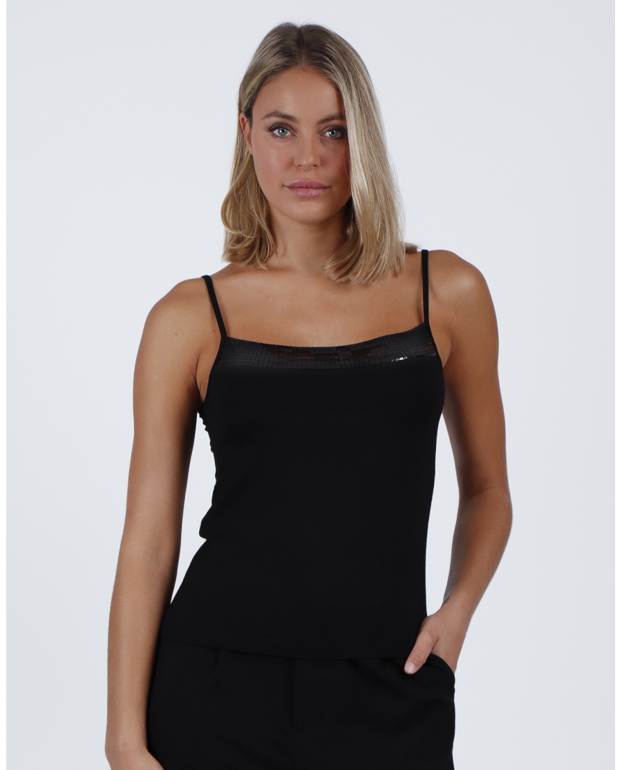 ADMAS Camiseta Tirante Escote Lentejuelas para Mujer NEGRO