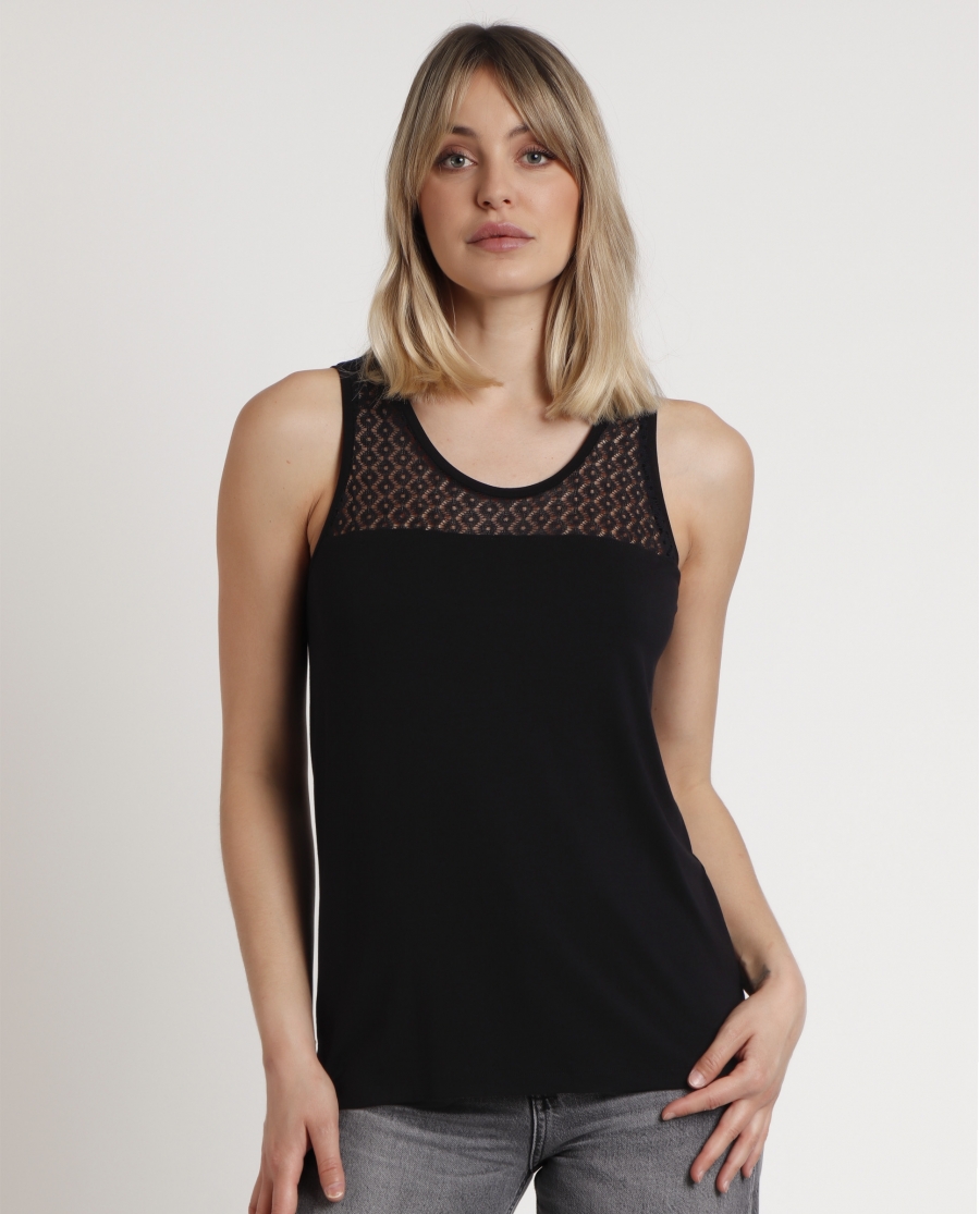 ADMAS Camiseta Sin Mangas Lace para Mujer NEGRO