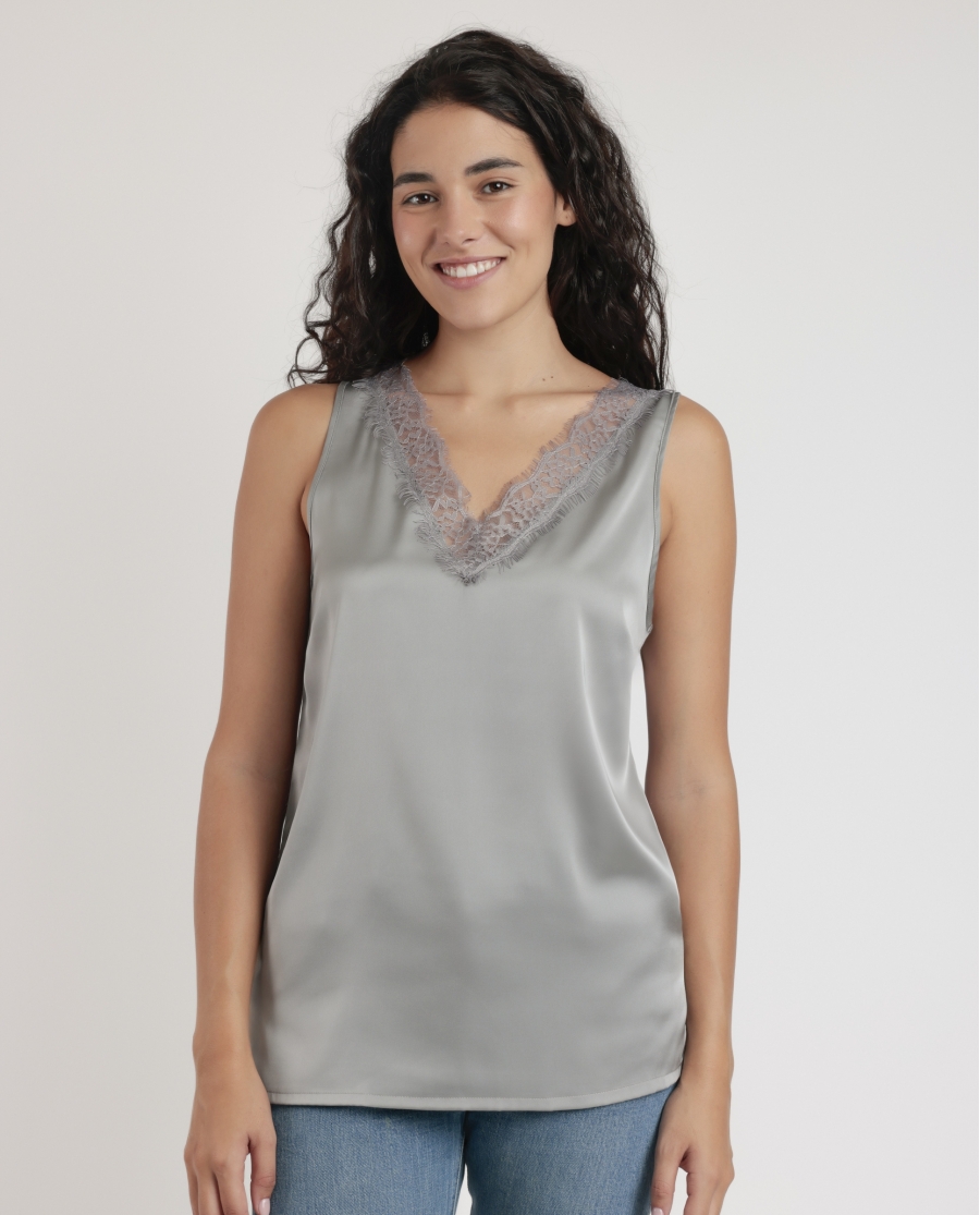 ADMAS Camiseta Sin Mangas Satin Lace para Mujer PERLA