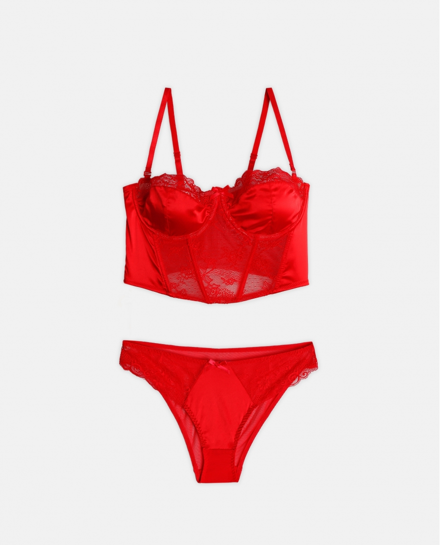 ADMAS Conjunto Top Corsé y Braguita para Mujer ROJO