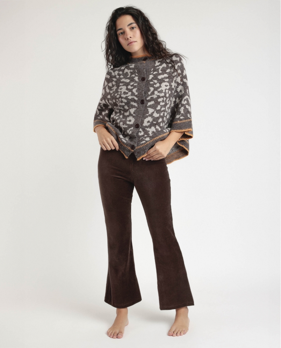 ADMAS Pantalón Elástico Largo Campana Corduroy para Mujer CHOCOLATE