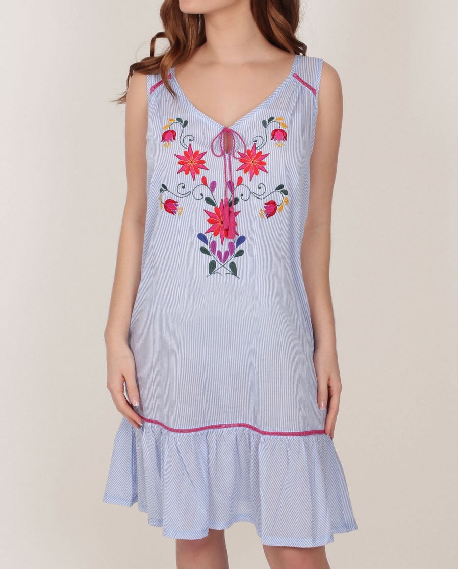 ADMAS Camisola tirantes Mexican Embroidery para Mujer AZUL