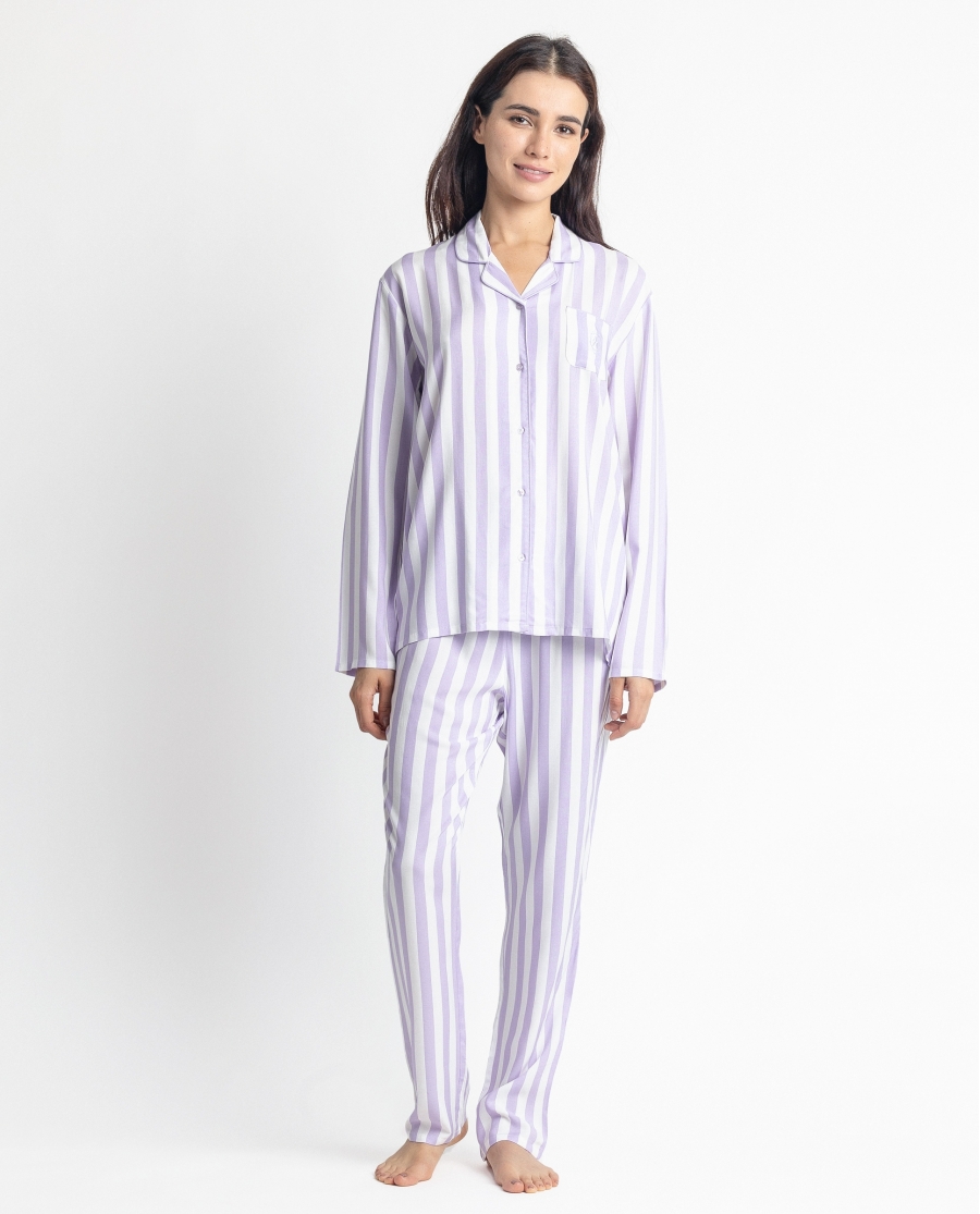 ADMAS CLASSIC Pijama Manga Larga Abierto Classic Stripes para Mujer MALVA