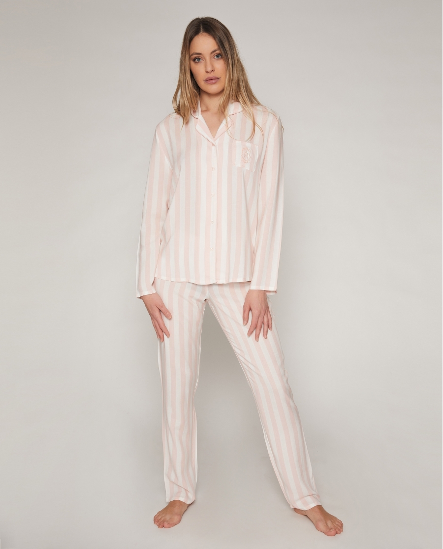 ADMAS CLASSIC Pijama Manga Larga Abierto Classic Stripes para Mujer ROSA