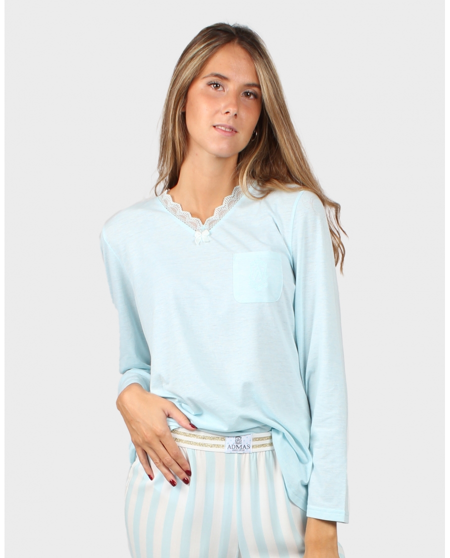 ADMAS CLASSIC Pijama Manga Larga Classic Stripes para Mujer AZUL