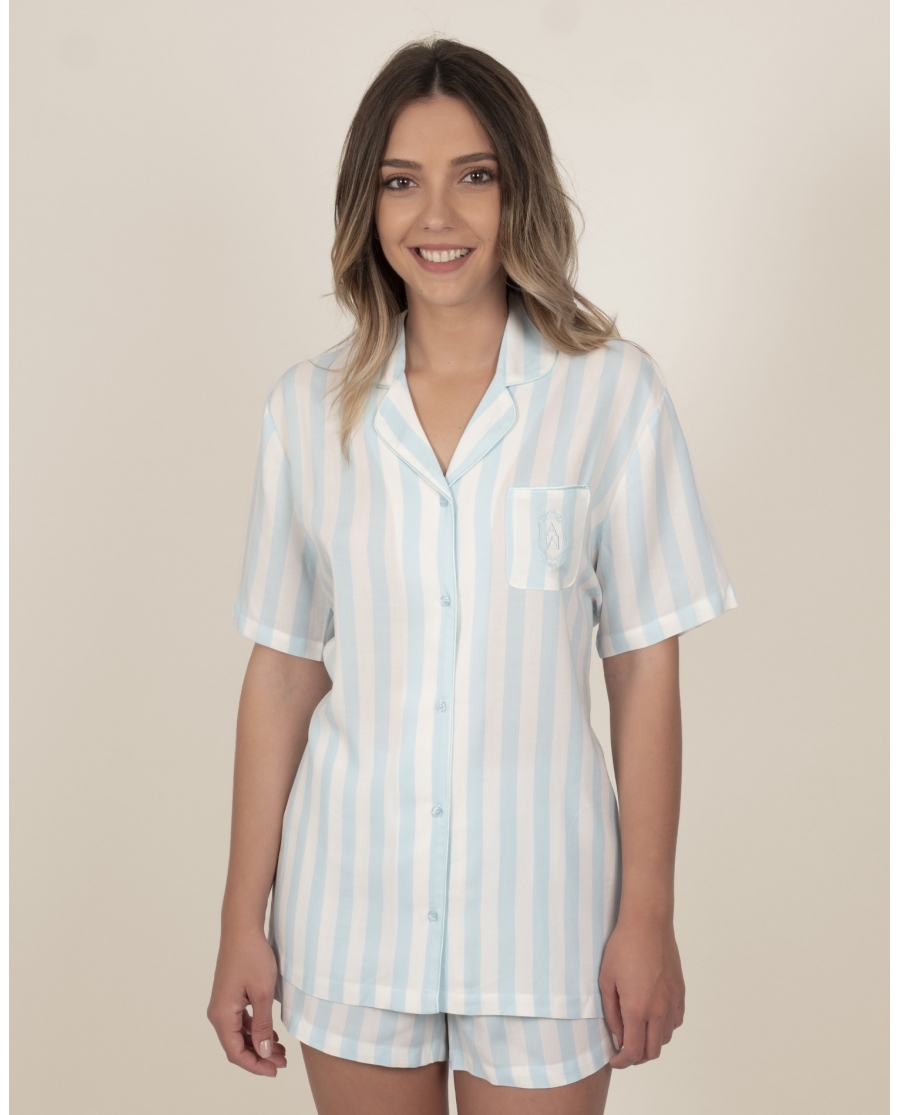 ADMAS CLASSIC Pijama Manga Corta Abierto Classic Stripes para Mujer AZUL