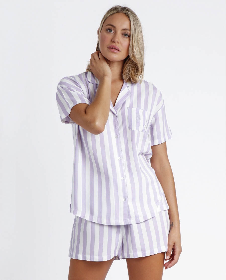 ADMAS CLASSIC Pijama Manga Corta Abierto Classic Stripes para Mujer MALVA