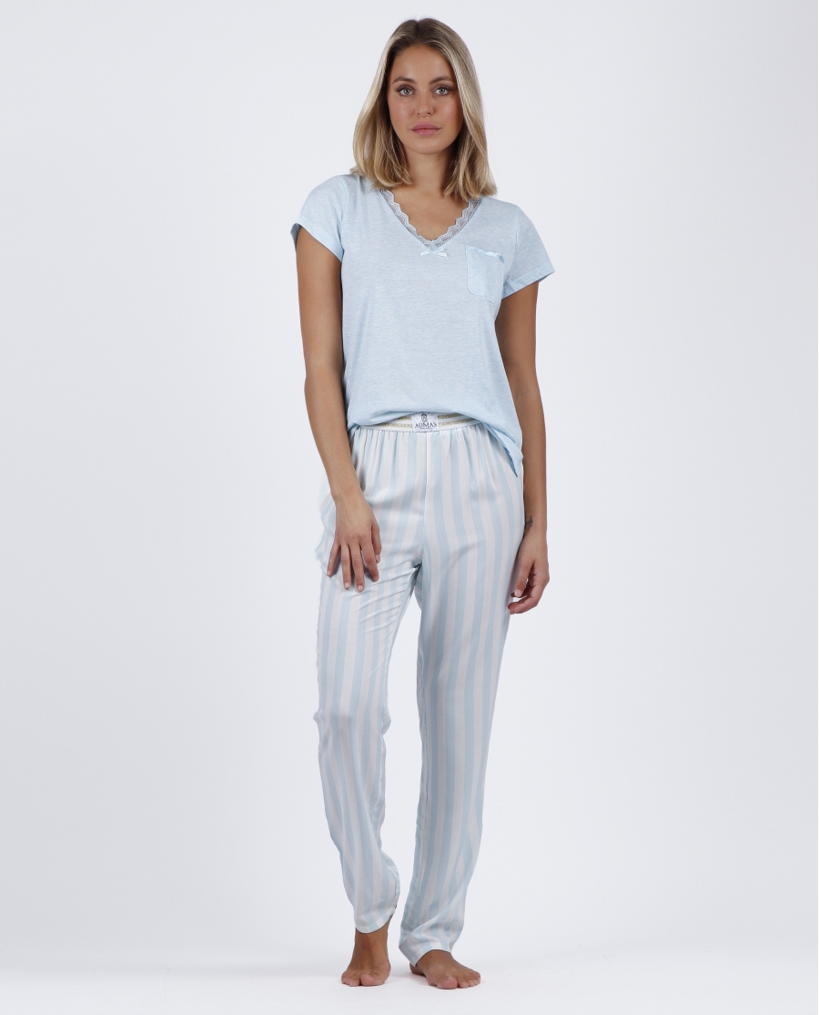 ADMAS CLASSIC Pijama Manga Corta Classic Stripes para Mujer AZUL