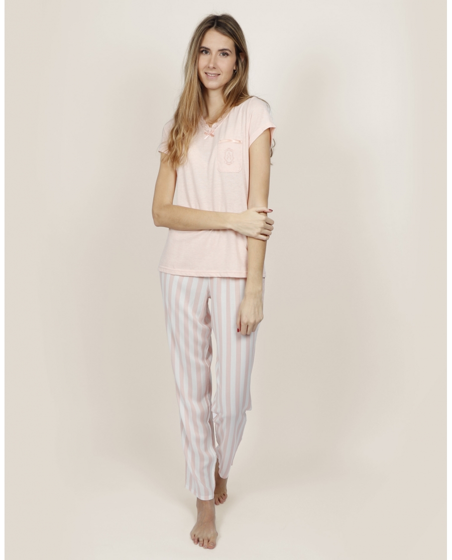 ADMAS CLASSIC Pijama Manga Corta Classic Stripes para Mujer ROSA