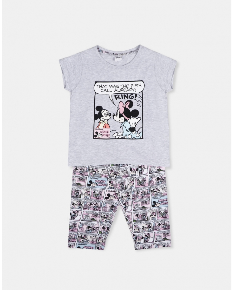 DISNEY Pijama Manga Corta Mickey Comic para Niña GRIS JASPE