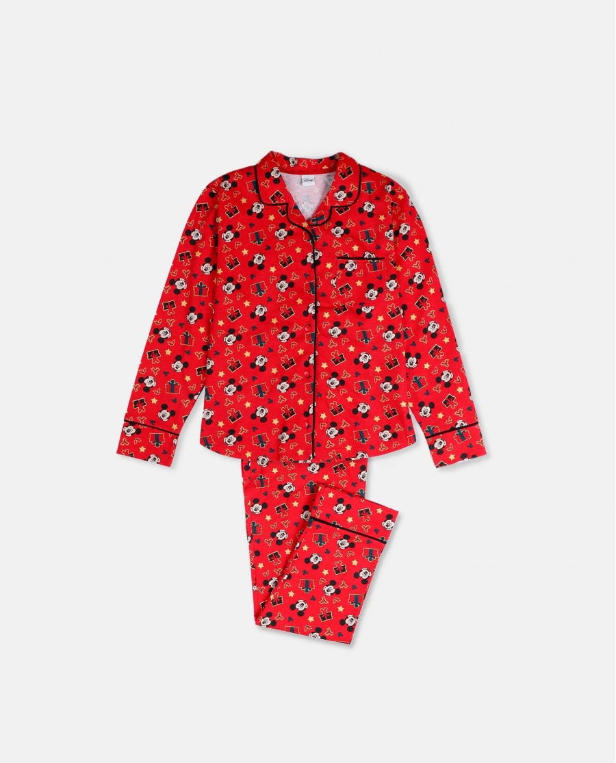 DISNEY Pijama Manga Larga Abierto Mickey Christmas para Niña ROJO