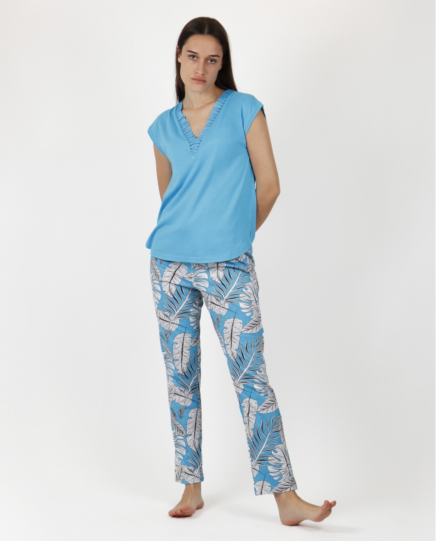 ADMAS GARDEN Pijama Manga Corta Leaves para Mujer AZUL