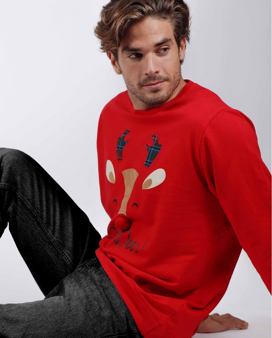 Admas Sudadera Manga Larga Oh Deer para Hombre ROJO