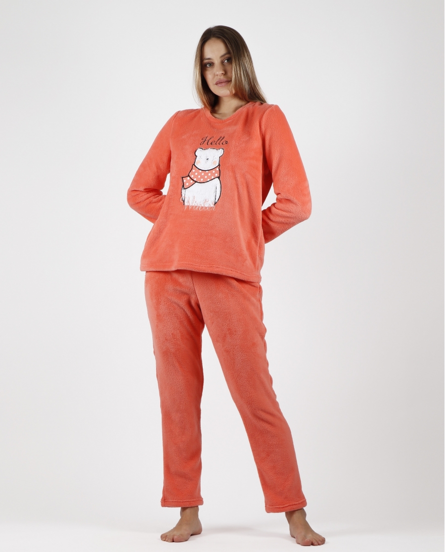 ADMAS Pijama Calentito Manga Larga Hello Winter para Mujer CORAL