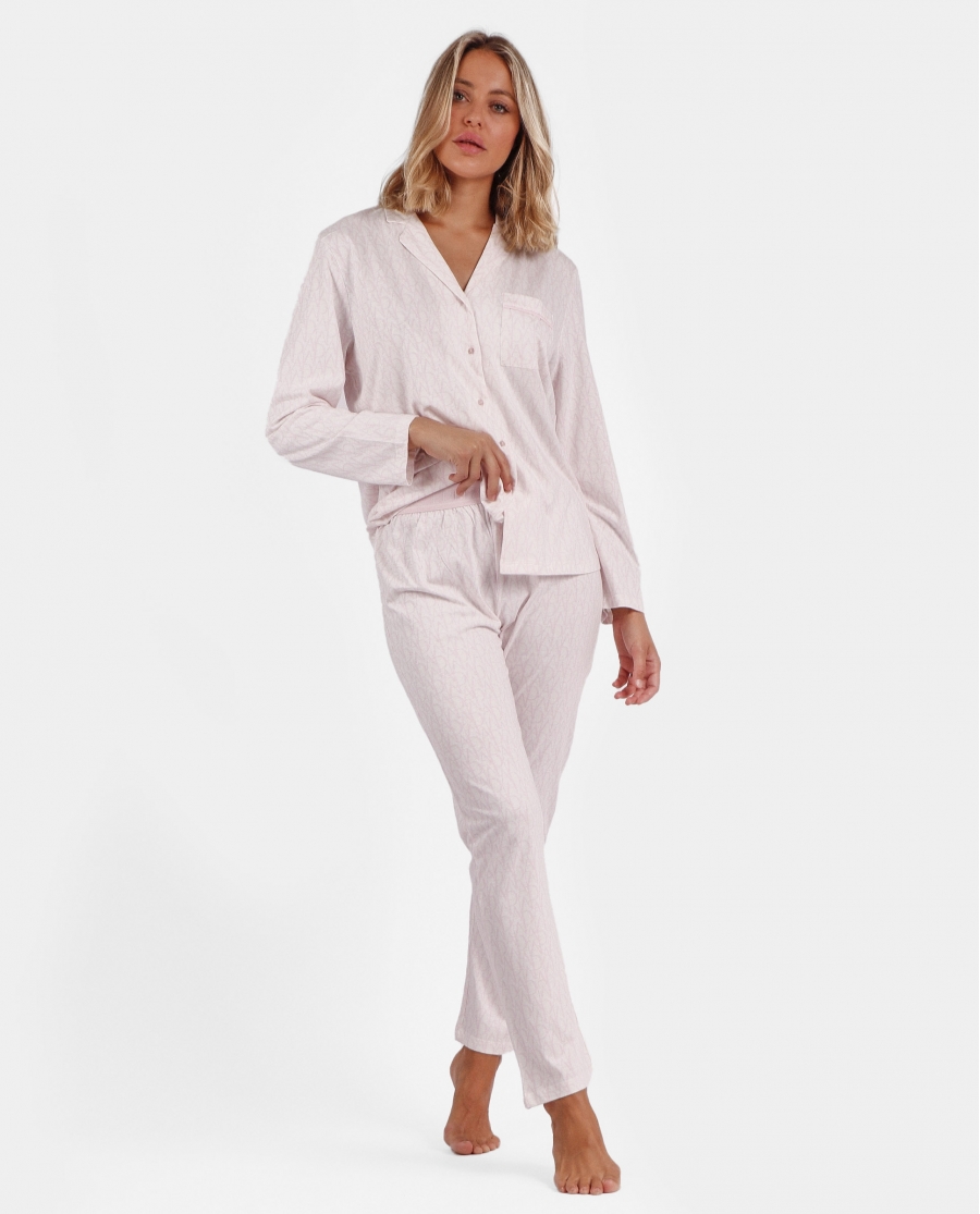 ADMAS CLASSIC Pijama Abierto Manga Larga Logo Soft para Mujer ROSA